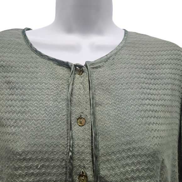 April Cornell Front Tie Button Up Sage Green Top 3/4 Sleeve Blouse Size Medium - Picture 2 of 13